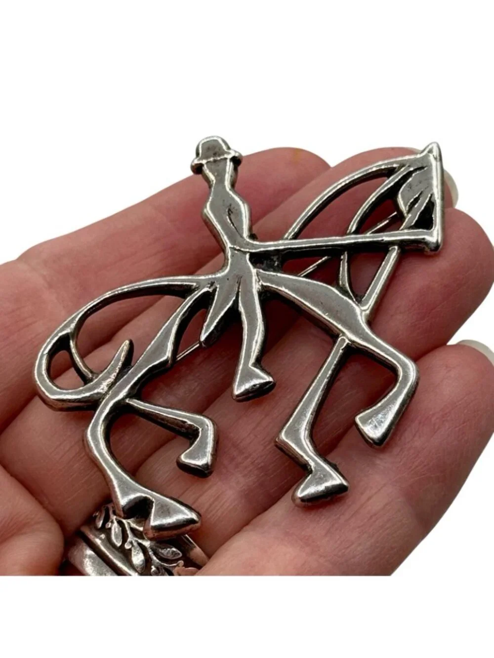 Horse Brooch Pendant Sterling Dressage Rider Equestrian Large 2.25" Signed TPW - Picture 3 of 16